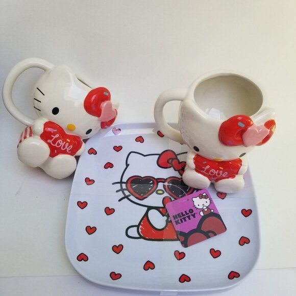 Hello Kitty Heart Valentines Romantic Acrylic Plate and Ceramic Cup set - Picture 2 of 7